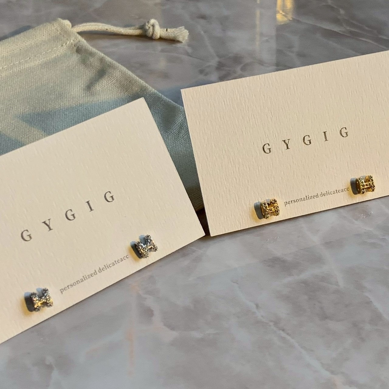 Gy”mini H金銀鑽轉珠小耳釘