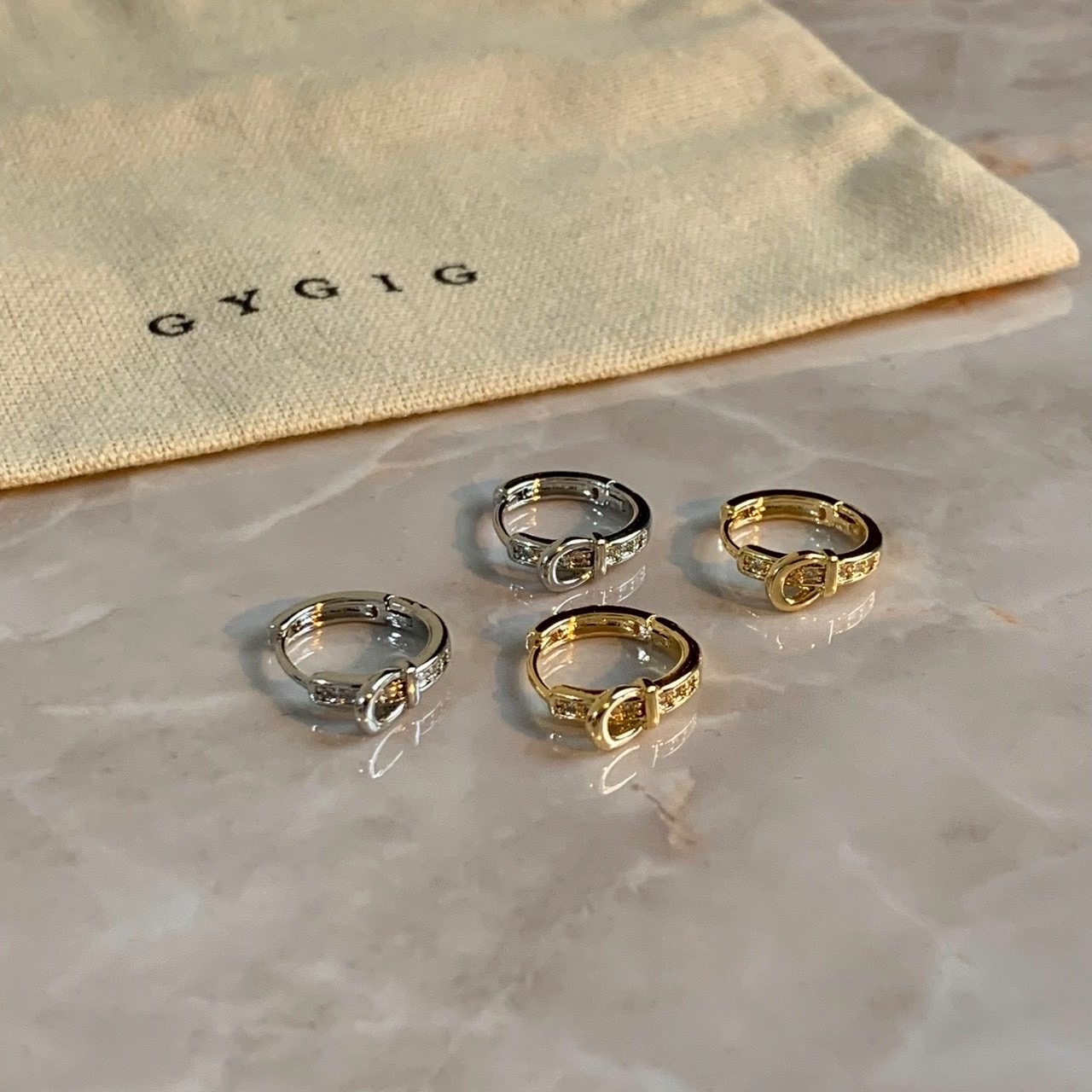 Gy”精緻皮帶扣金銀鑽耳釦釘