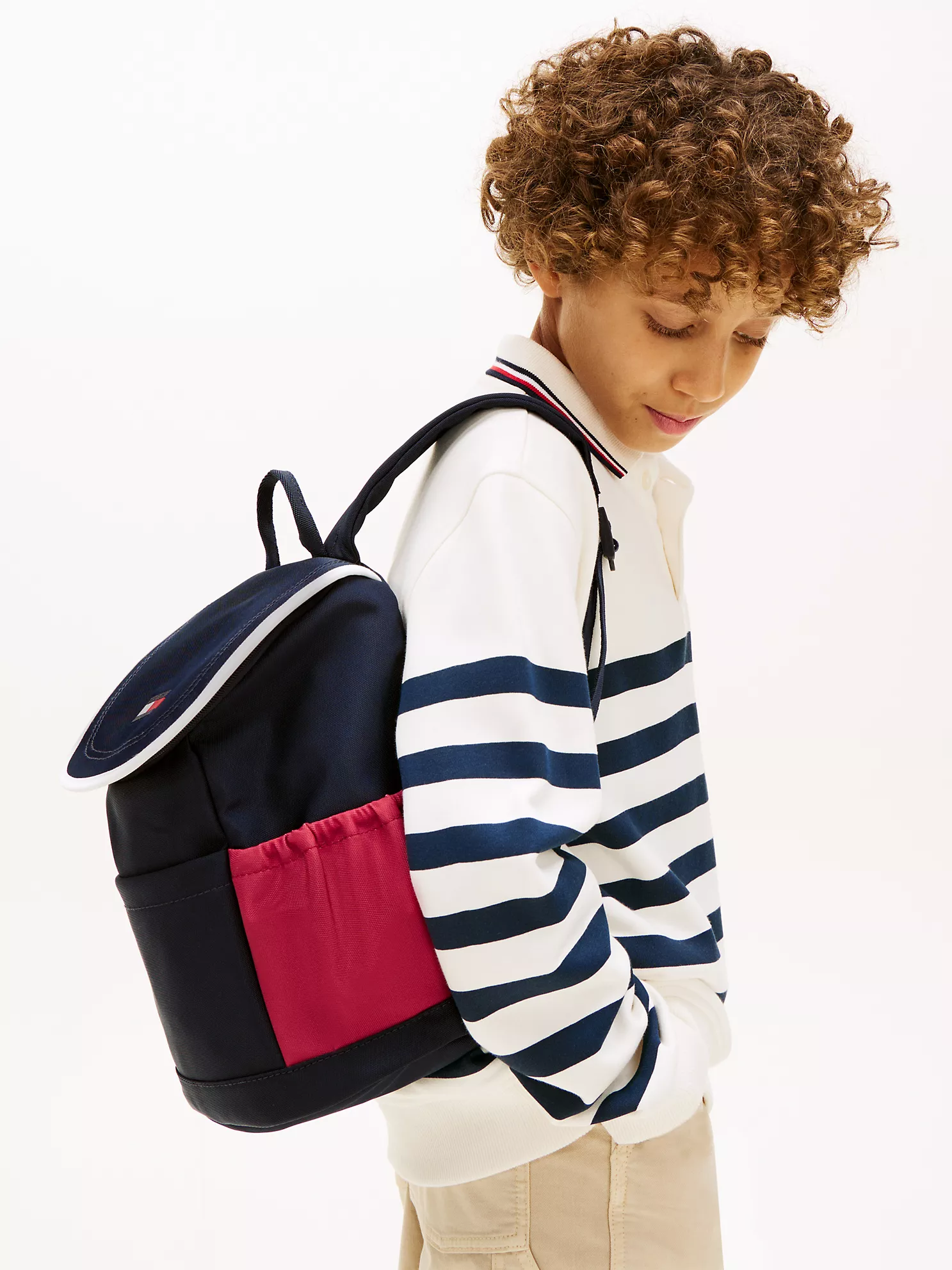 【預購】TOMMY HILFIGER  H041730 兒童拼色翻蓋後背包
