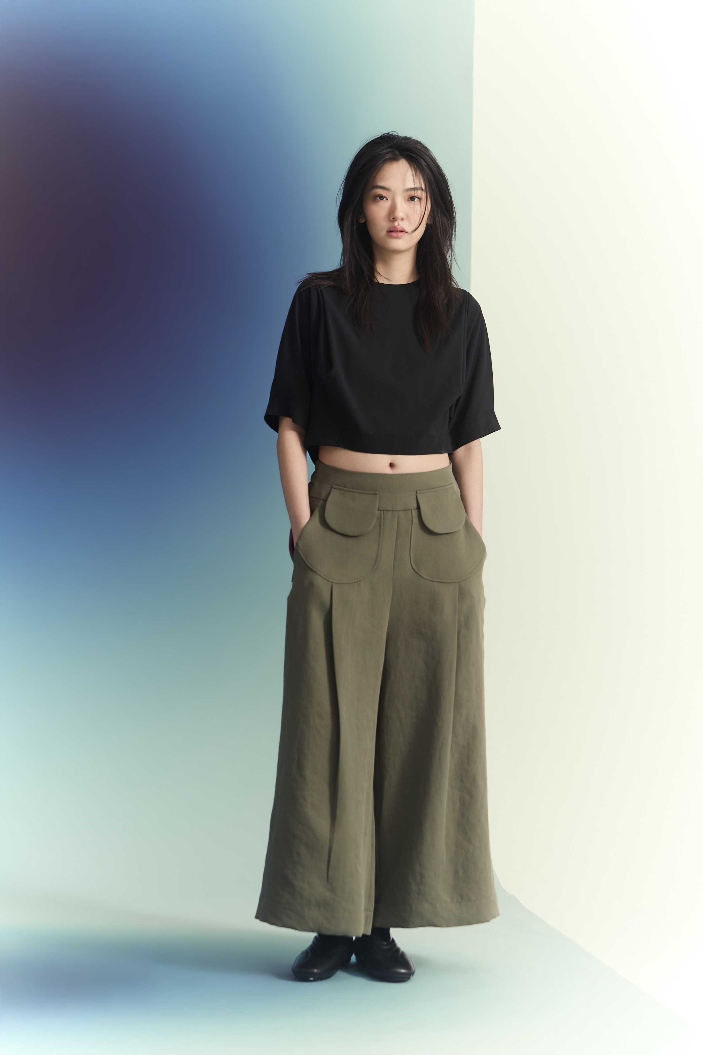 圓圓口袋長寬褲