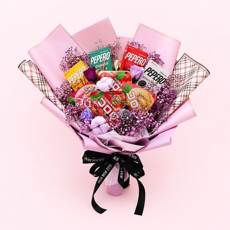 紫色日本韓國零食滿天星花束