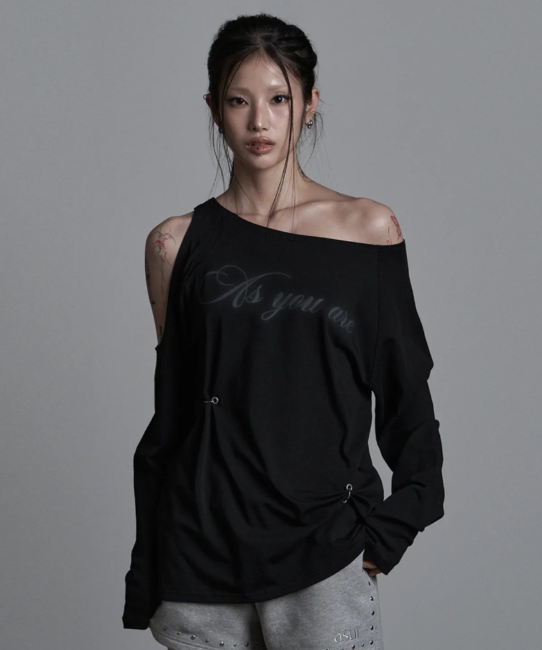（預購）AS YOU ARE 不對稱露肩抓皺薄長袖 AS26SPTOP04