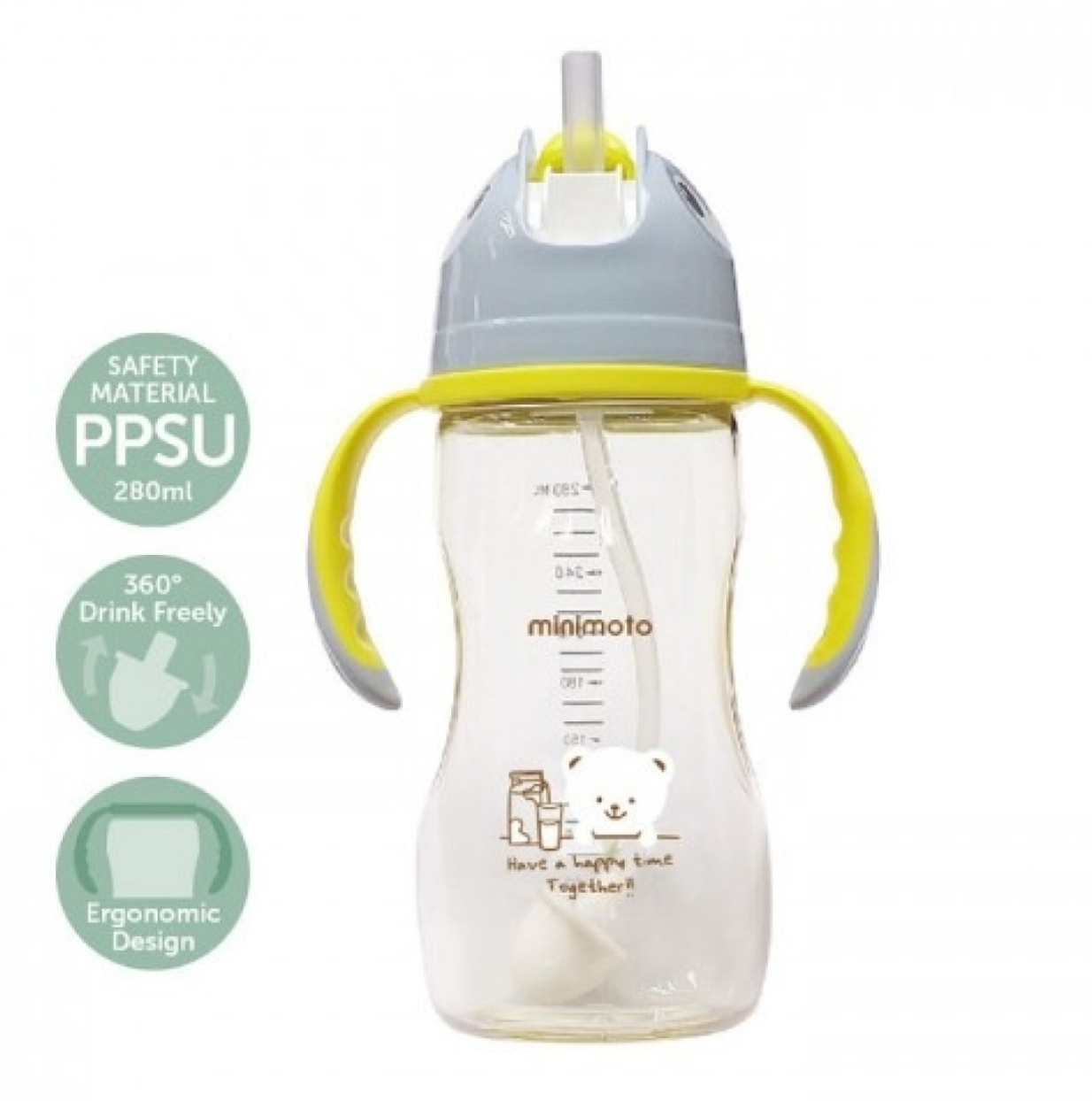 Minimoto 寬口PPSU彎彎自動吸管杯280ml