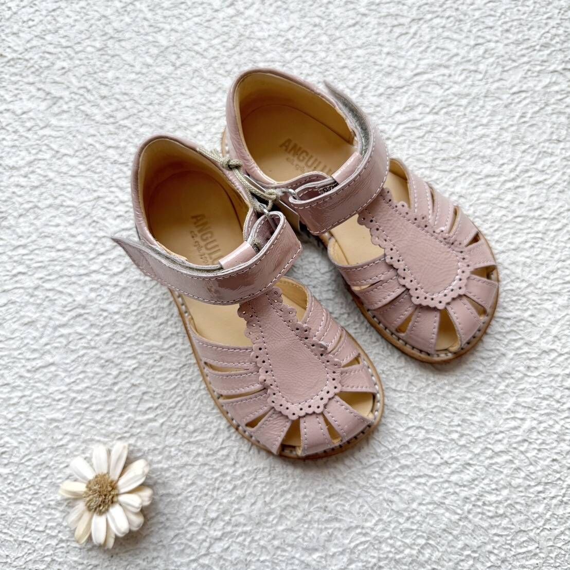 ANGULUS 水滴刺繡鏤空涼鞋 Sandal with drop detail and velcro closure - Rosebud