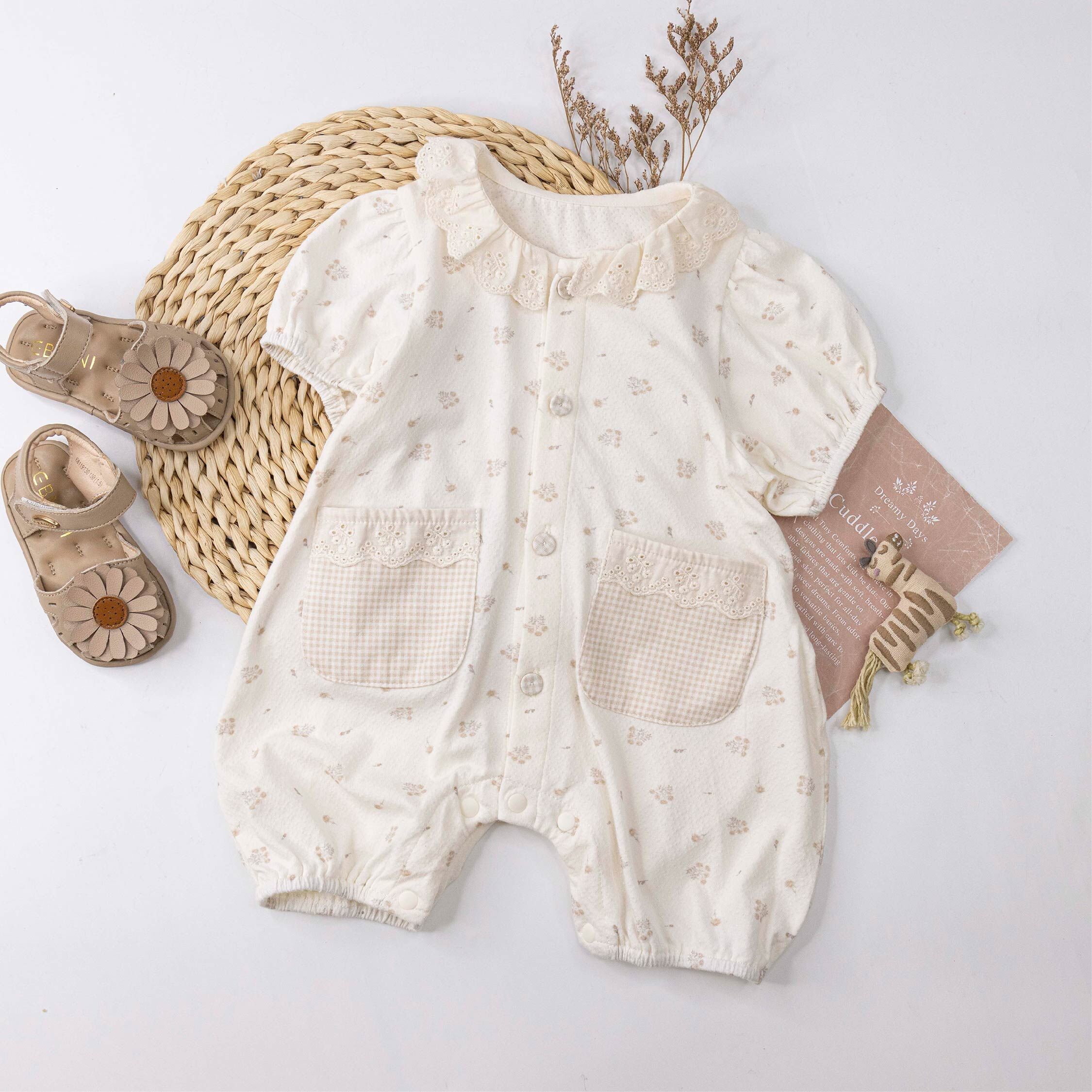 復古碎花格紋口袋連身衣 (JG6022)