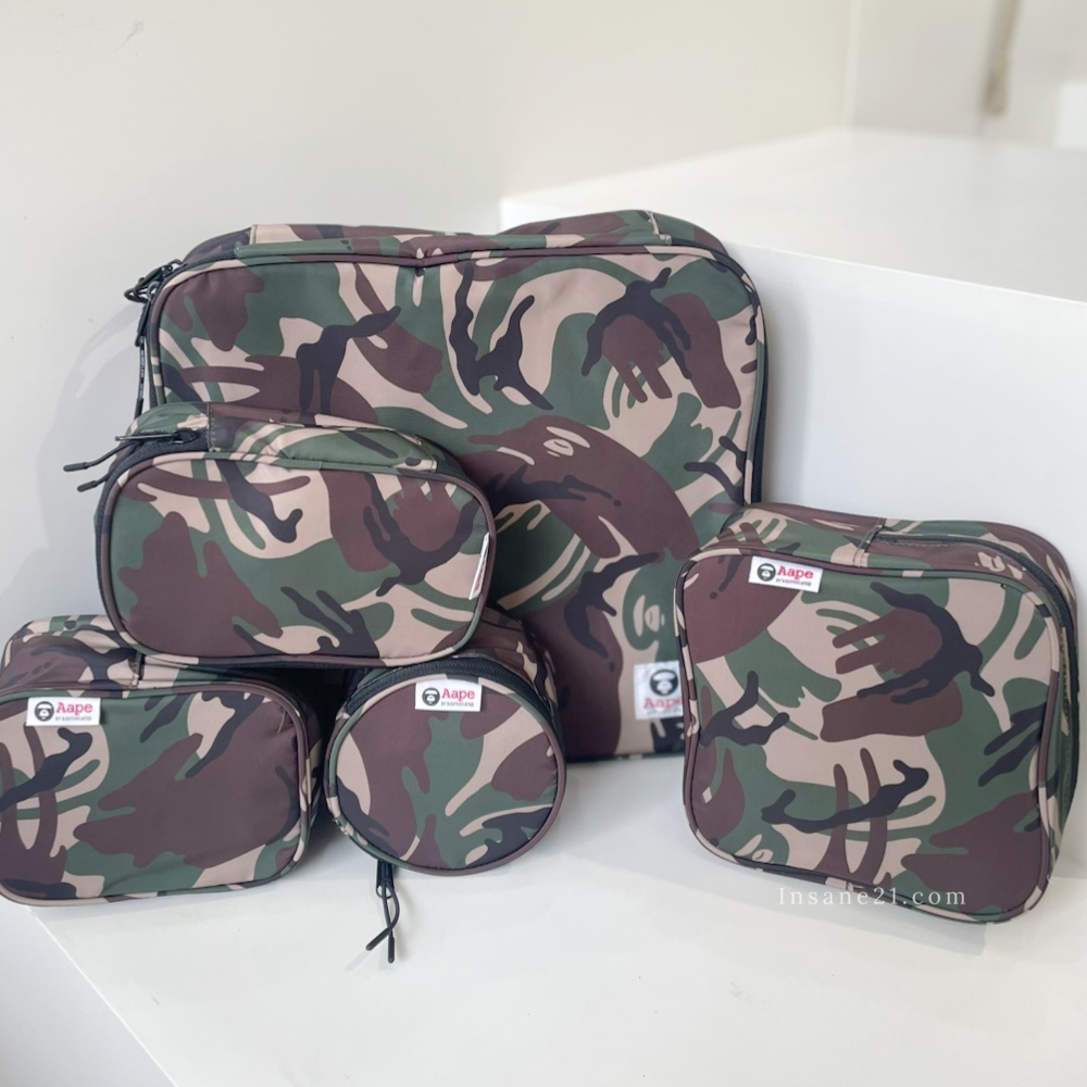 AAPE BY A BATHING APE 綠迷彩 旅行收納包 收納組 置物包 5入