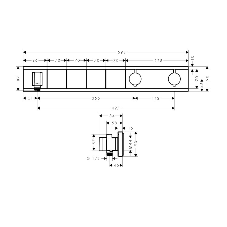 hansgrohe RainSelect 15357, -000 + 15312, -180 Thermostat for concealed installation for 4 functions