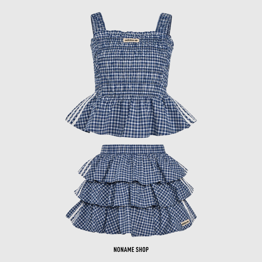 ADIDAS ORIGINALS 三線 MIU MIU風 夏日 藍白 格紋 套裝 背心 短裙 (女款)