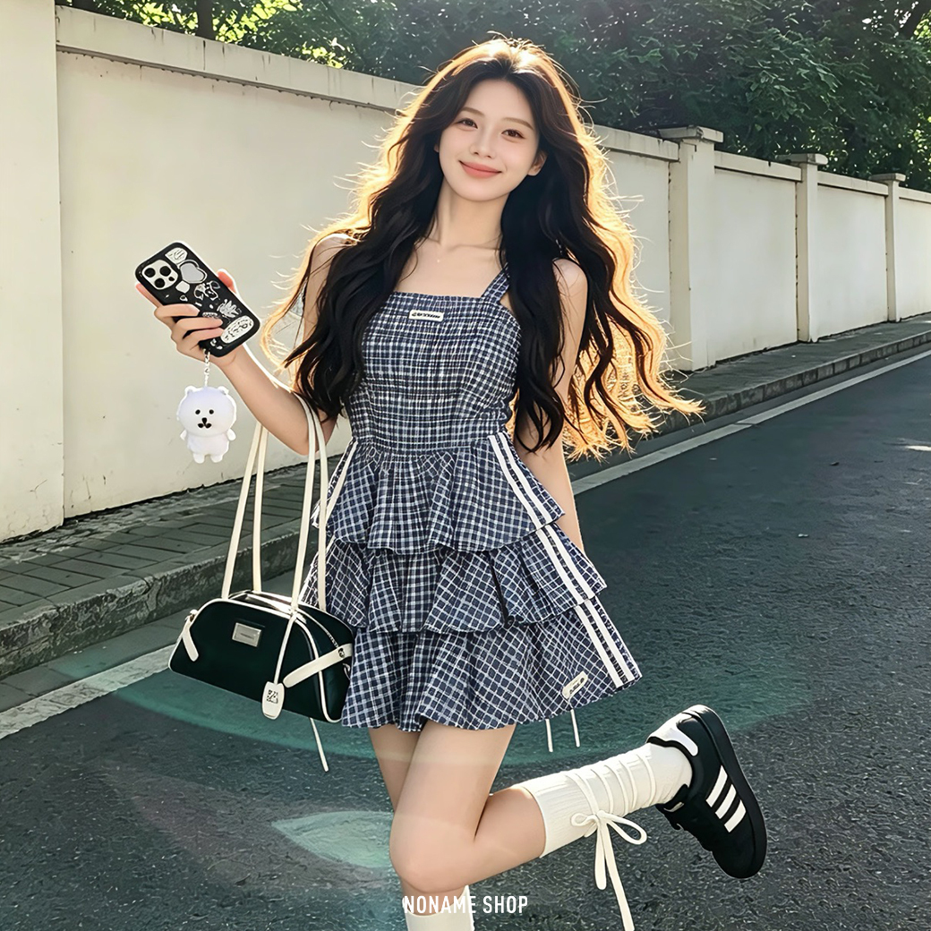 ADIDAS ORIGINALS 三線 MIU MIU風 夏日 藍白 格紋 套裝 背心 短裙 (女款)