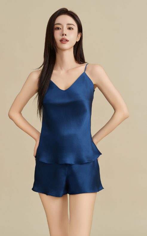 (F) 「錢皇」100%桑蠶絲吊帶套裝 (寶藍/紫灰/黑色/酒紅)- 錢皇 #2204QW