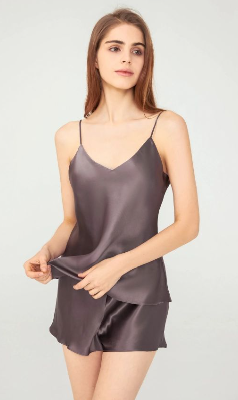 (F) 「錢皇」100%桑蠶絲吊帶套裝 (寶藍/紫灰/黑色/酒紅)- 錢皇 #2204QW