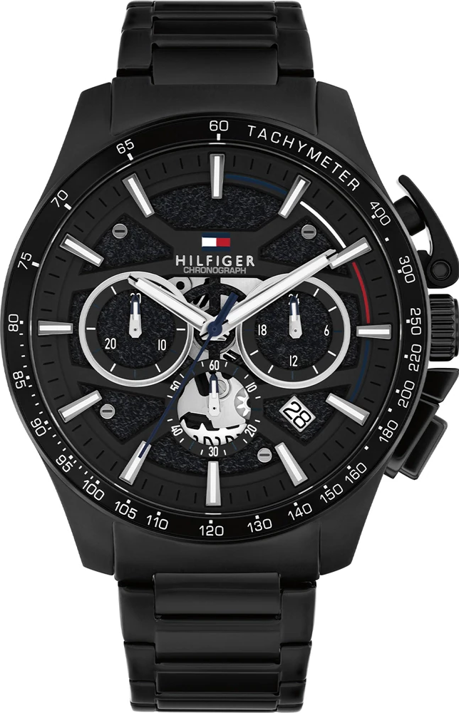 萬年鐘錶 - Tommy Hilfiger  全黑三眼計時男錶 1792262 錶徑44MM