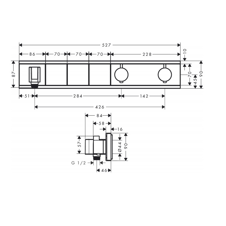 hansgrohe RainSelect 15356, -000 + 15311, -180 Thermostat for concealed installation for 3 functions