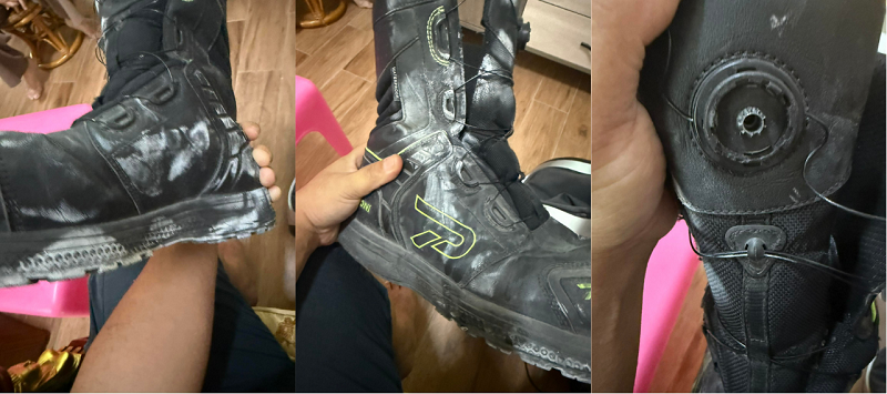 客人穿著 PATRONI 安全鞋發生車禍後回傳的安全鞋照片