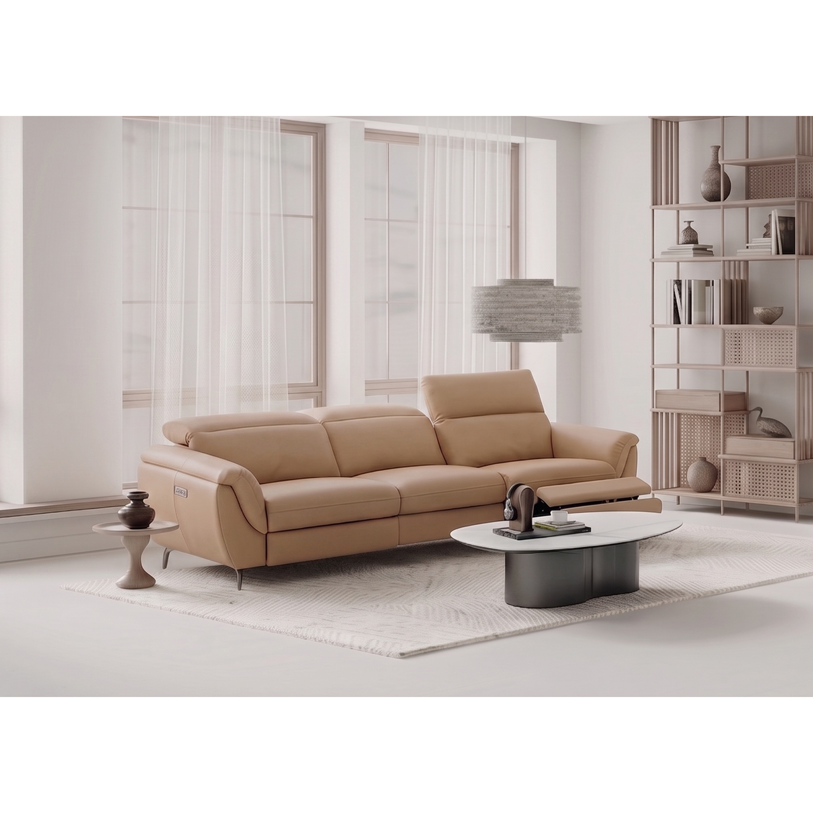 Caleb 牛皮電動沙發 - 奶茶色〔SFA5518〕