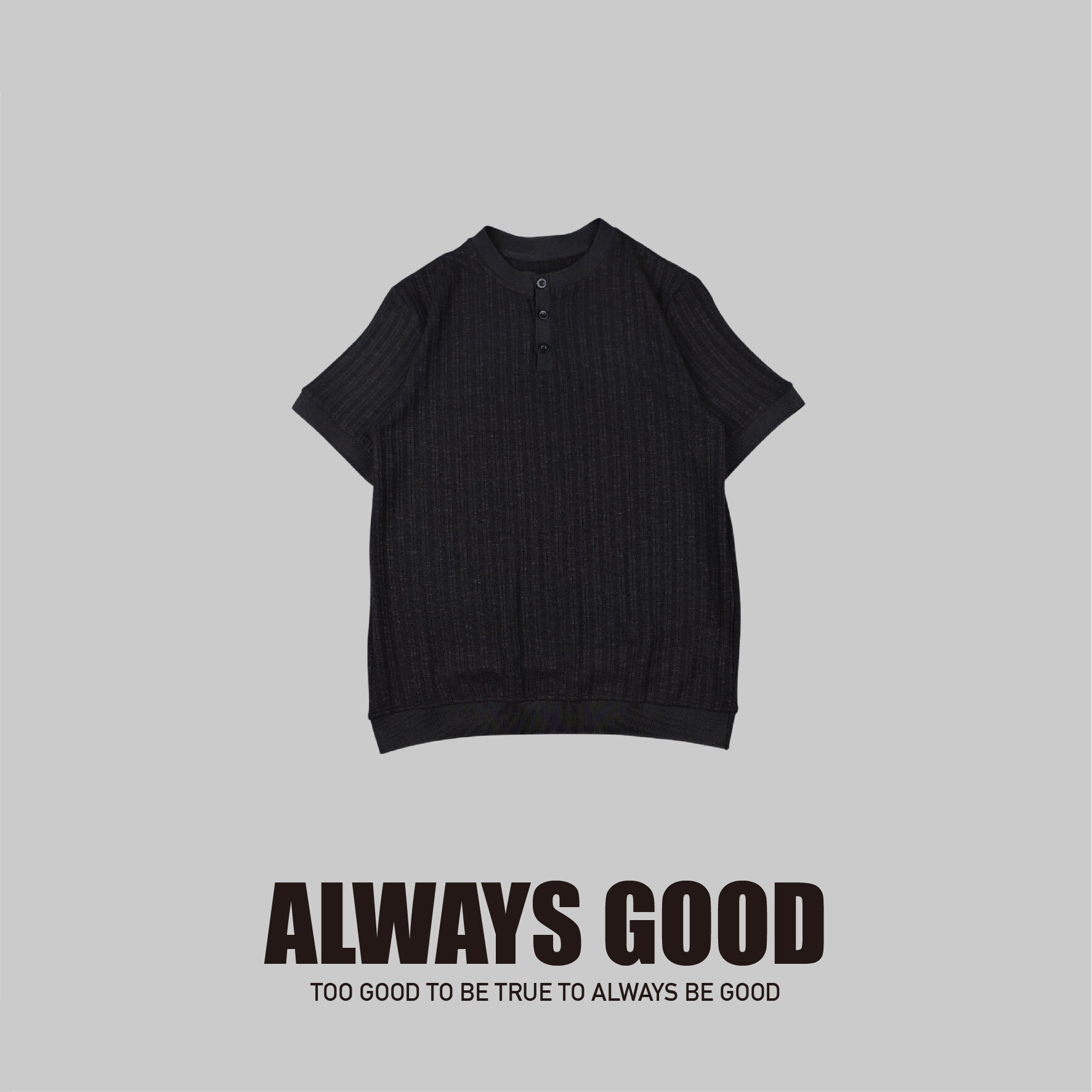 『Always_Good』透氣 圓領 亨利領 排扣 針織 短Tee