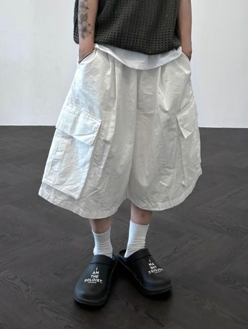 淨色工裝過膝短褲 P2494