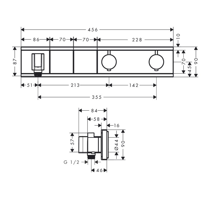 hansgrohe RainSelect 15355, -000 + 15310, -180 Thermostat for concealed installation for 2 functions