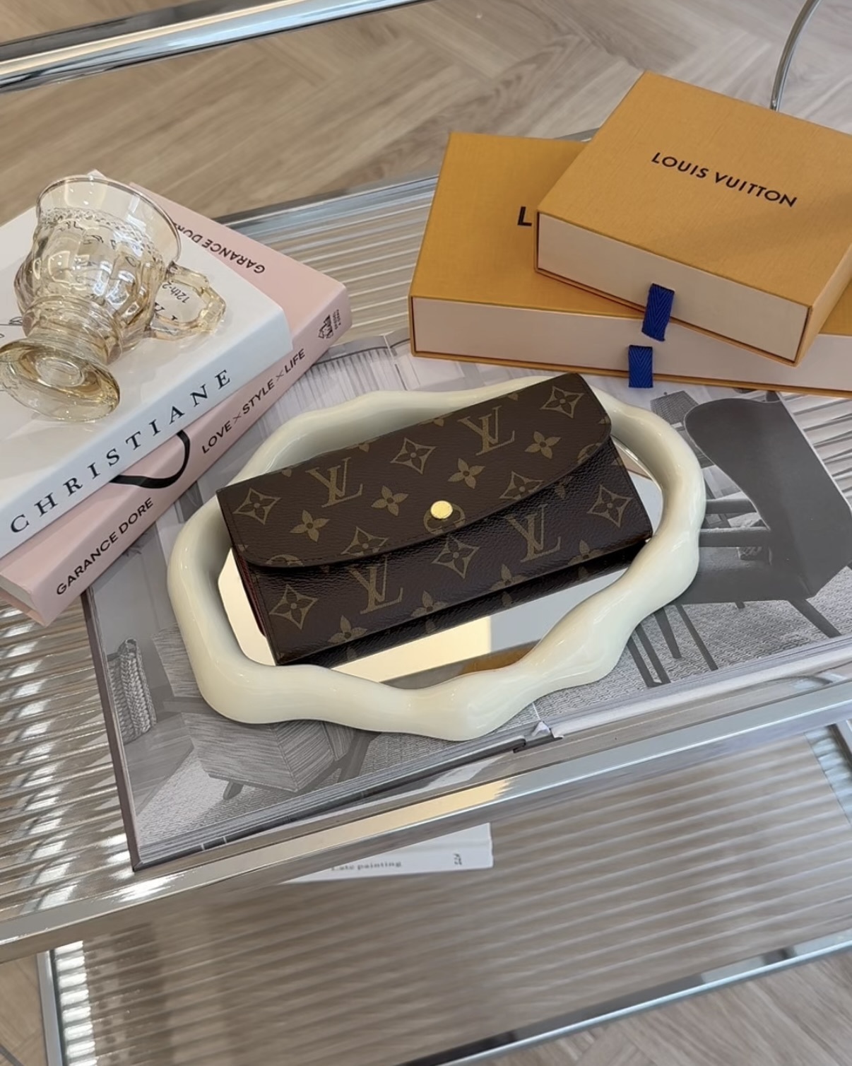 LV｜EMILIE 長夾 棕色老花 內裡紅色 M60697