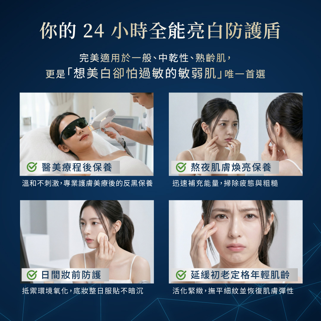 德美凱極緻C精華四大適用情境：醫美療程後保養、熬夜肌膚煥亮、日間妝前防護與延緩初老，是敏弱肌與熟齡肌的亮白防護盾