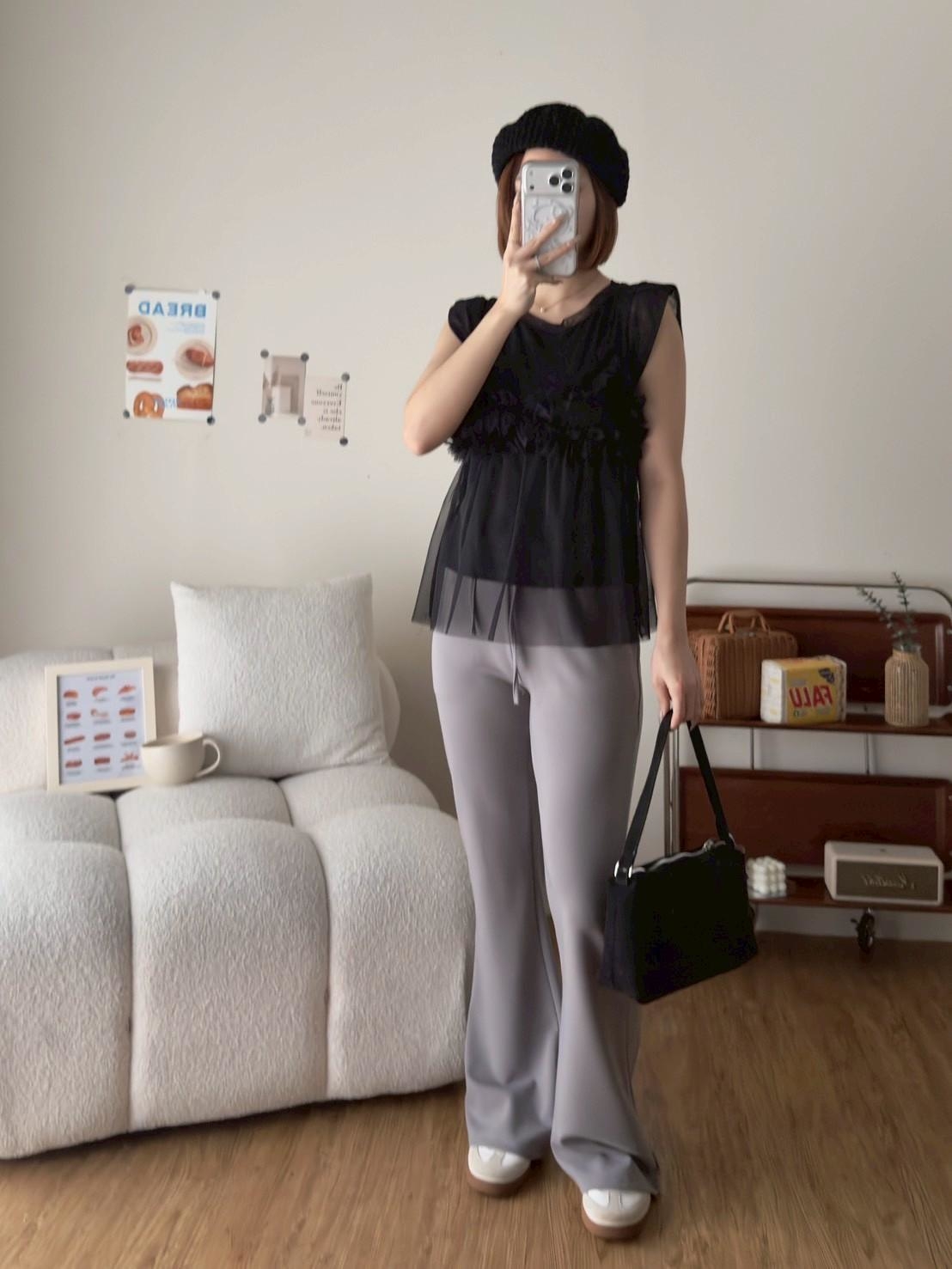 綁帶抽繩顯瘦款微喇叭長褲 RAN80006