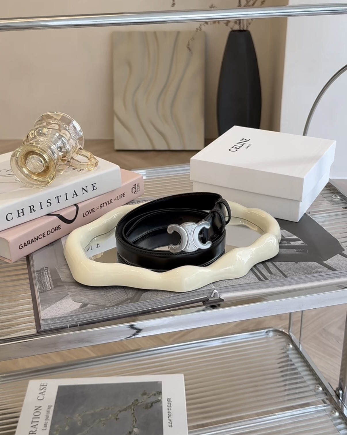 CELINE｜凱旋門中號皮帶 2.5CM 黑銀