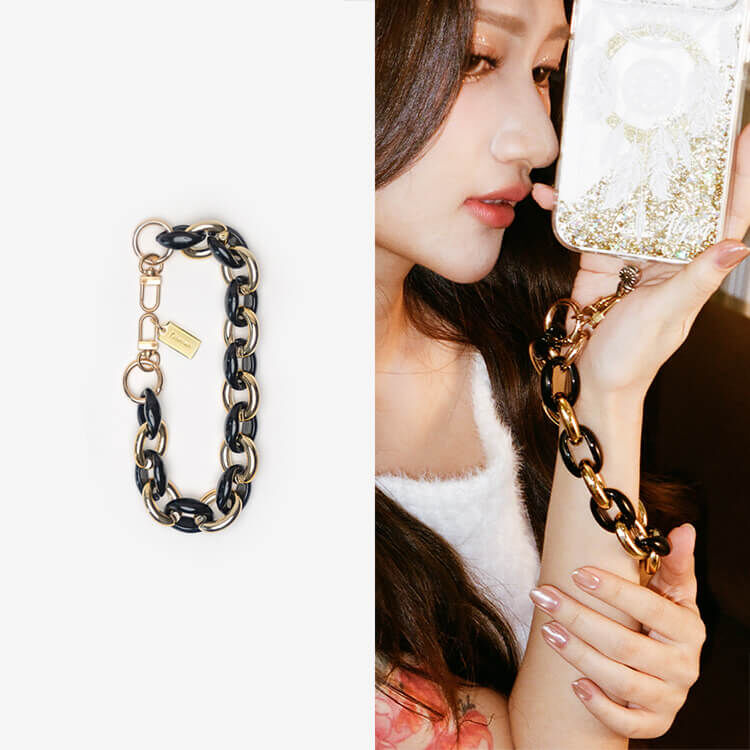 黑金古巴鏈條 手腕繩 短掛繩 手機掛繩