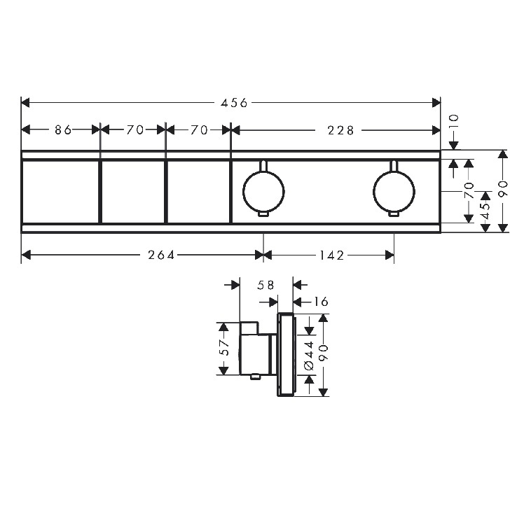 hansgrohe RainSelect 15380, -000 + 15310, -180 Thermostat for concealed installation for 2 functions