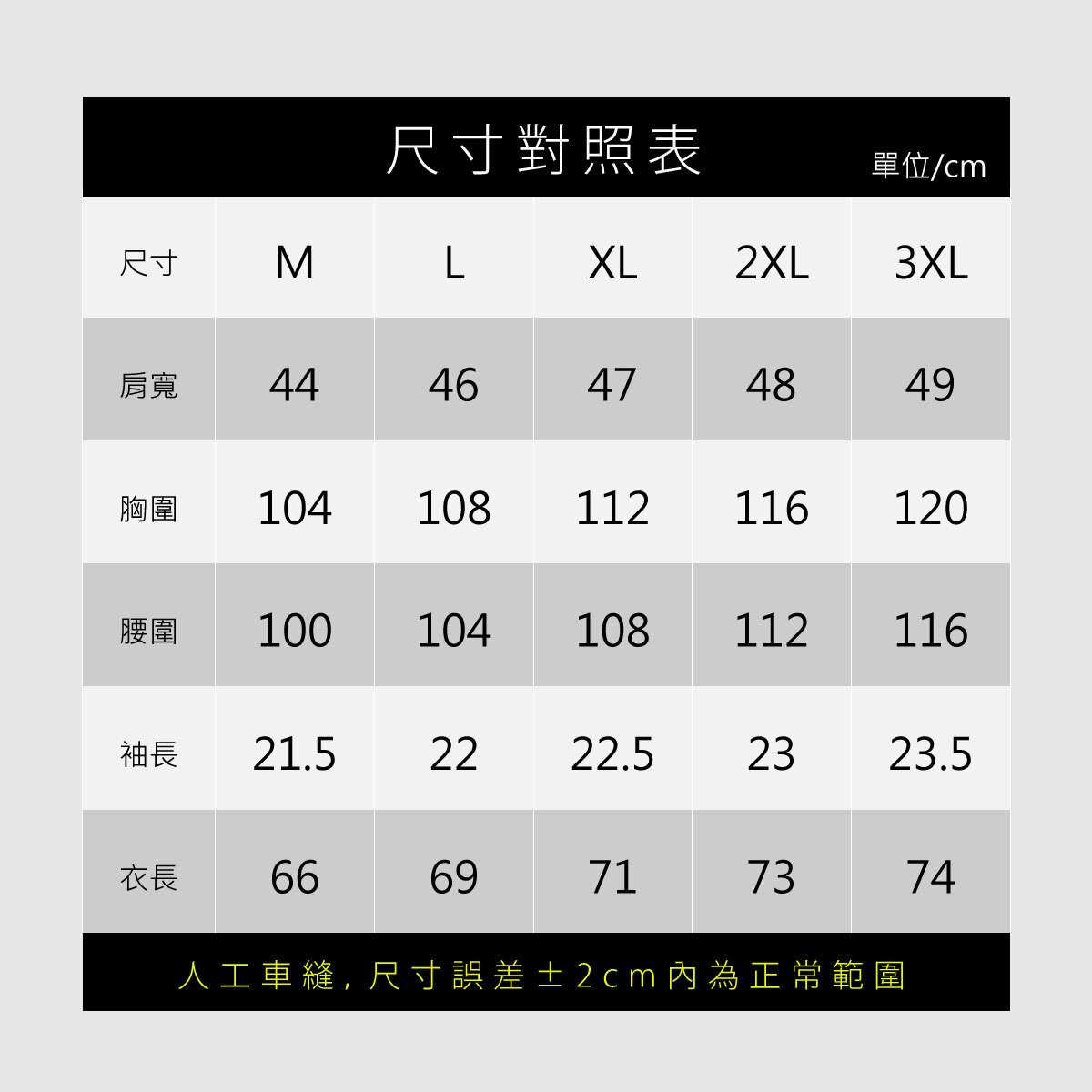 RegalFlex™ 都會藏鋒短袖POLO衫尺寸表