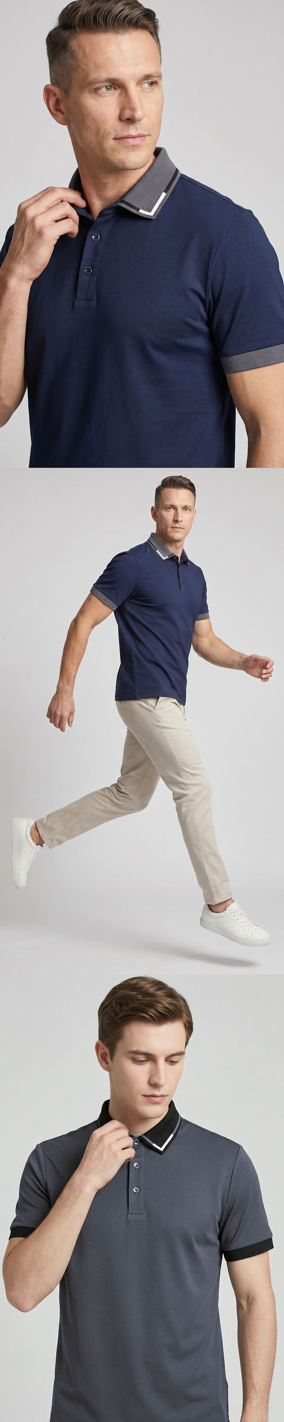 RegalFlex™ 都會藏鋒短袖POLO衫模特兒實穿