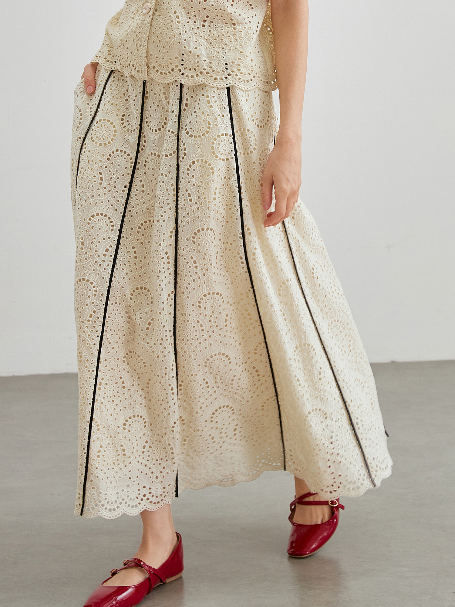 mi-tu lace crochet midi skirt
