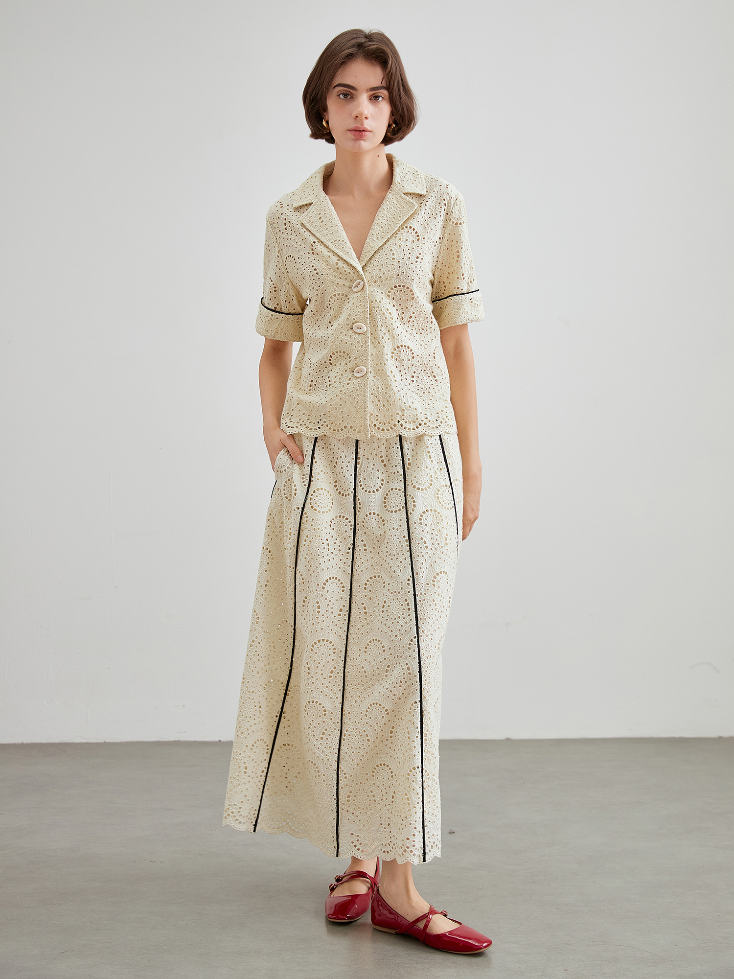 mi-tu lace crochet midi skirt