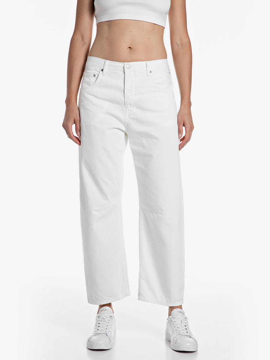 JANIE 白色錐形低腰丹寧牛仔褲