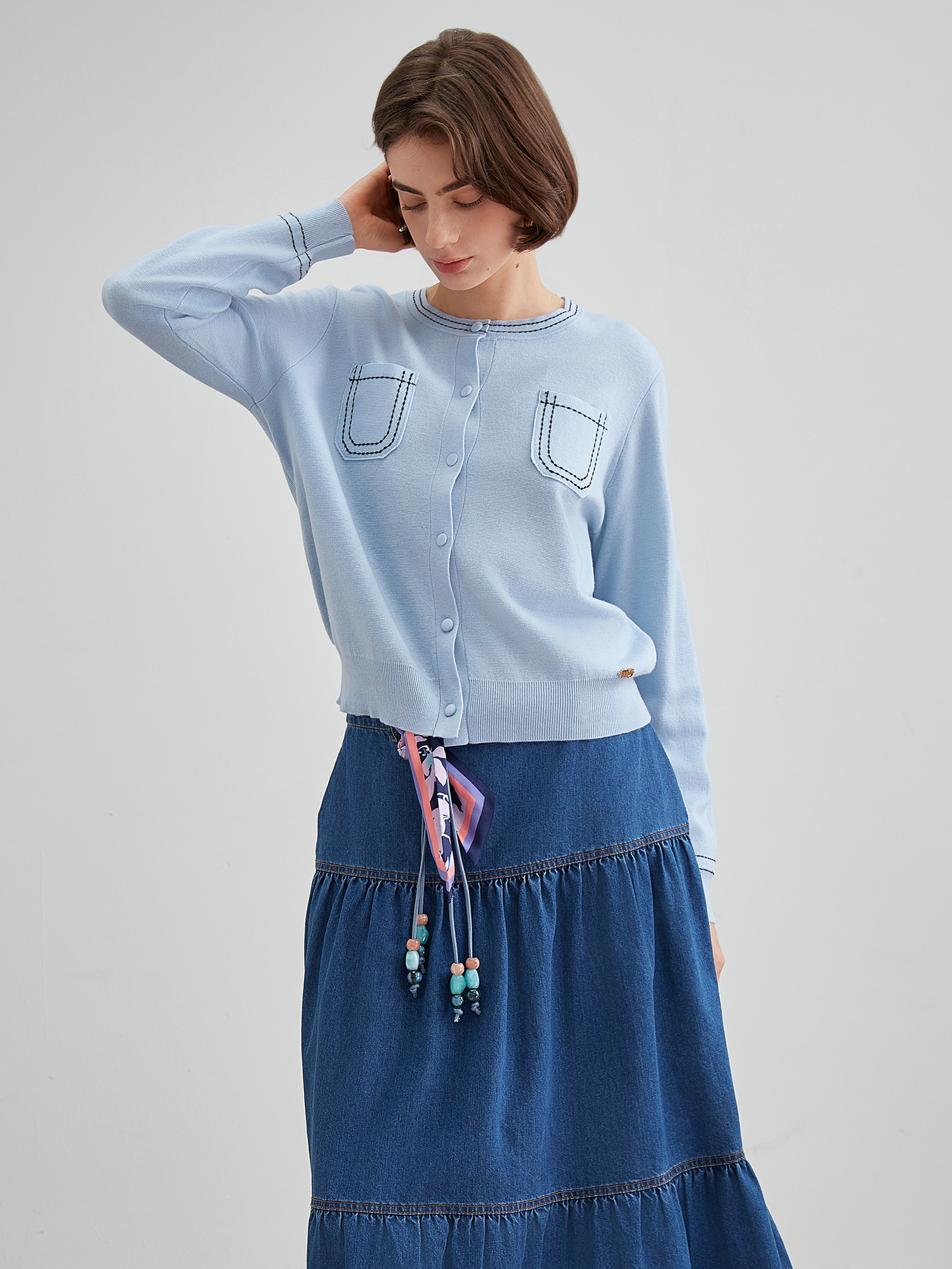 mi-tu 明線羊毛開衫外套