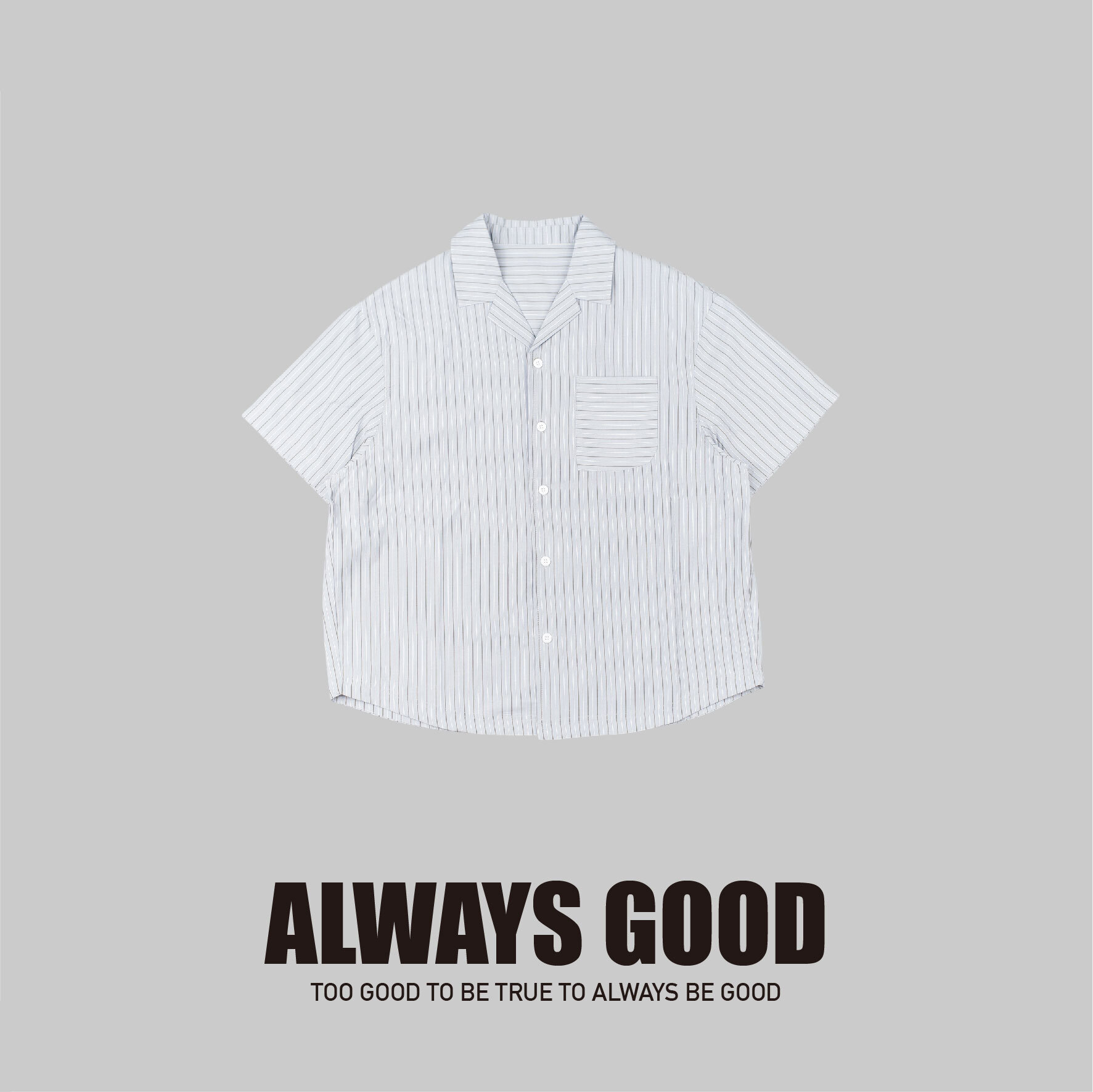 『Always_Good』古巴領 短版 直條紋 短袖 襯衫