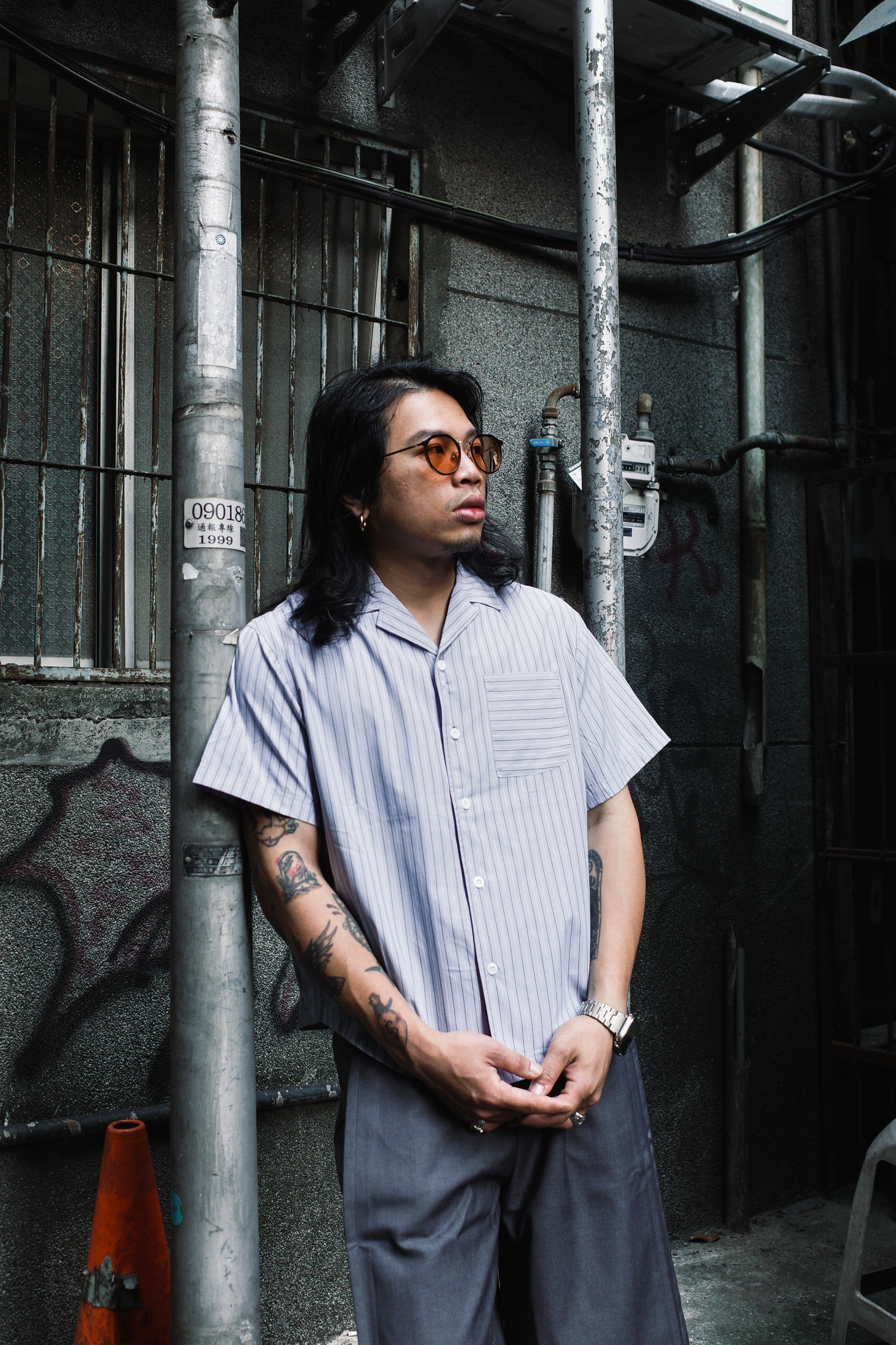 『Always_Good』古巴領 短版 直條紋 短袖 襯衫