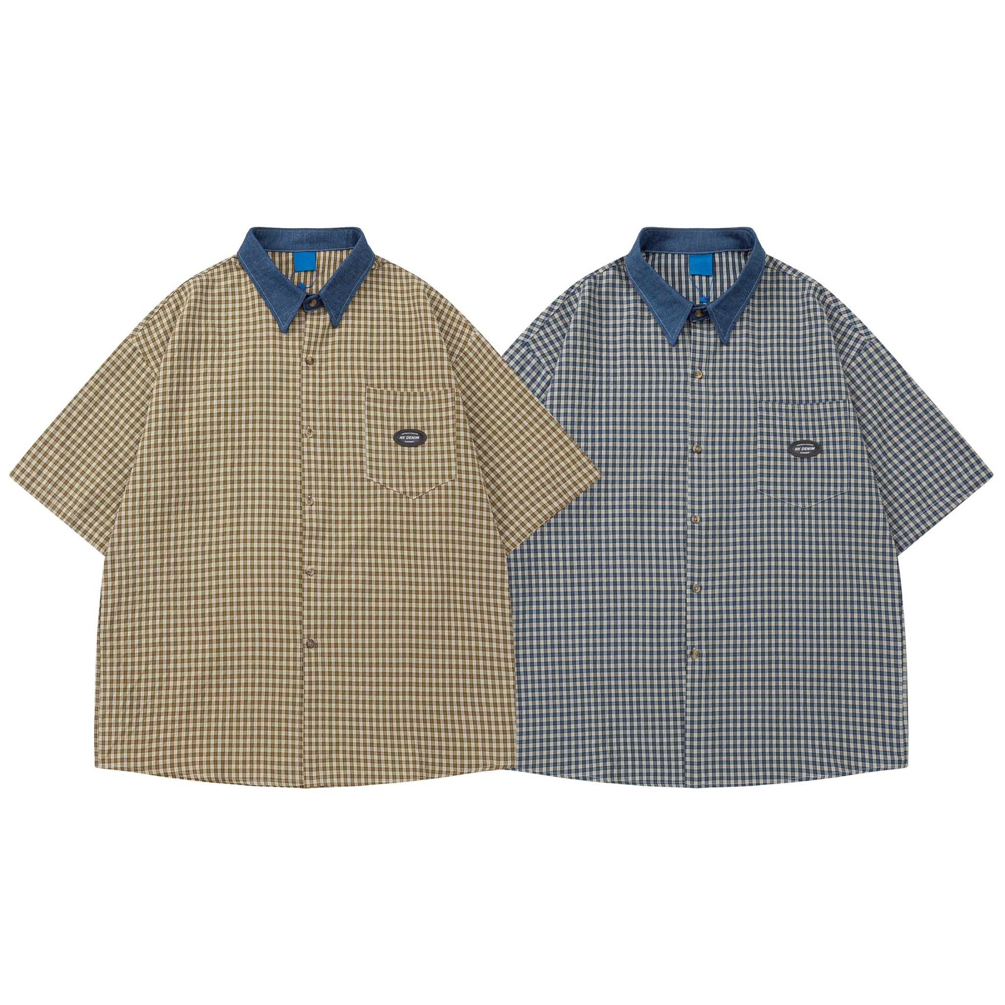 SBG撞色牛仔領短袖襯衫V0013