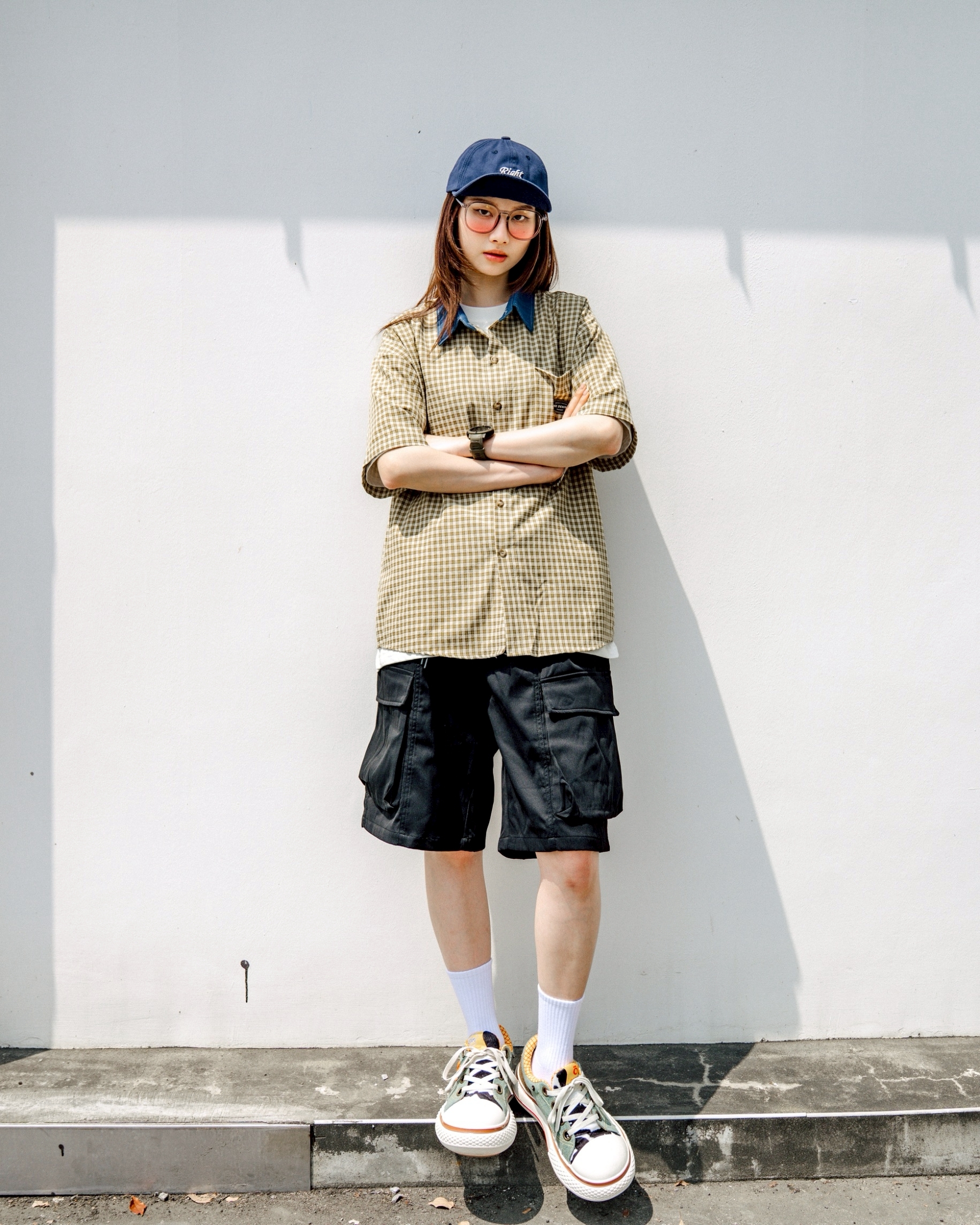 SBG撞色牛仔領短袖襯衫V0013