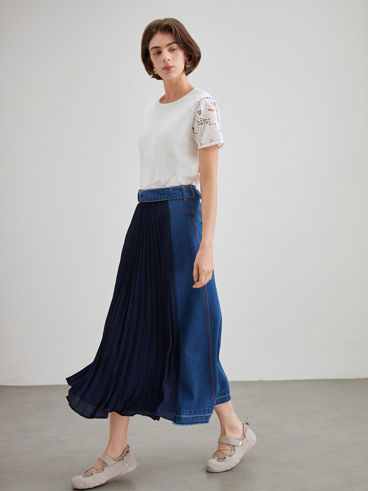 mi-tu 拼接設計感牛仔半身裙