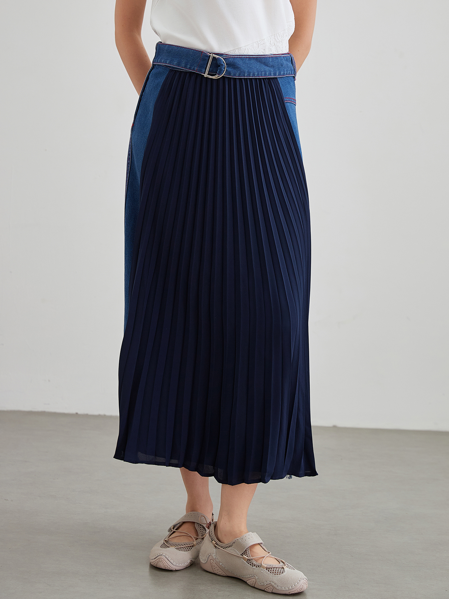 mi-tu 拼接設計感牛仔半身裙