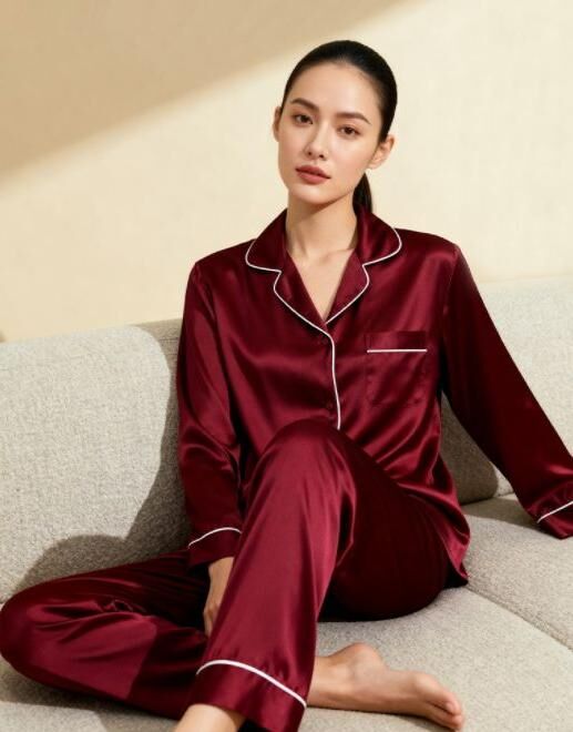 (U) 「錢皇」100%桑蠶絲長袖睡衣套裝 (長袖女士)(香草綠/桃花粉/酒 紅) - 錢皇 #2204QW