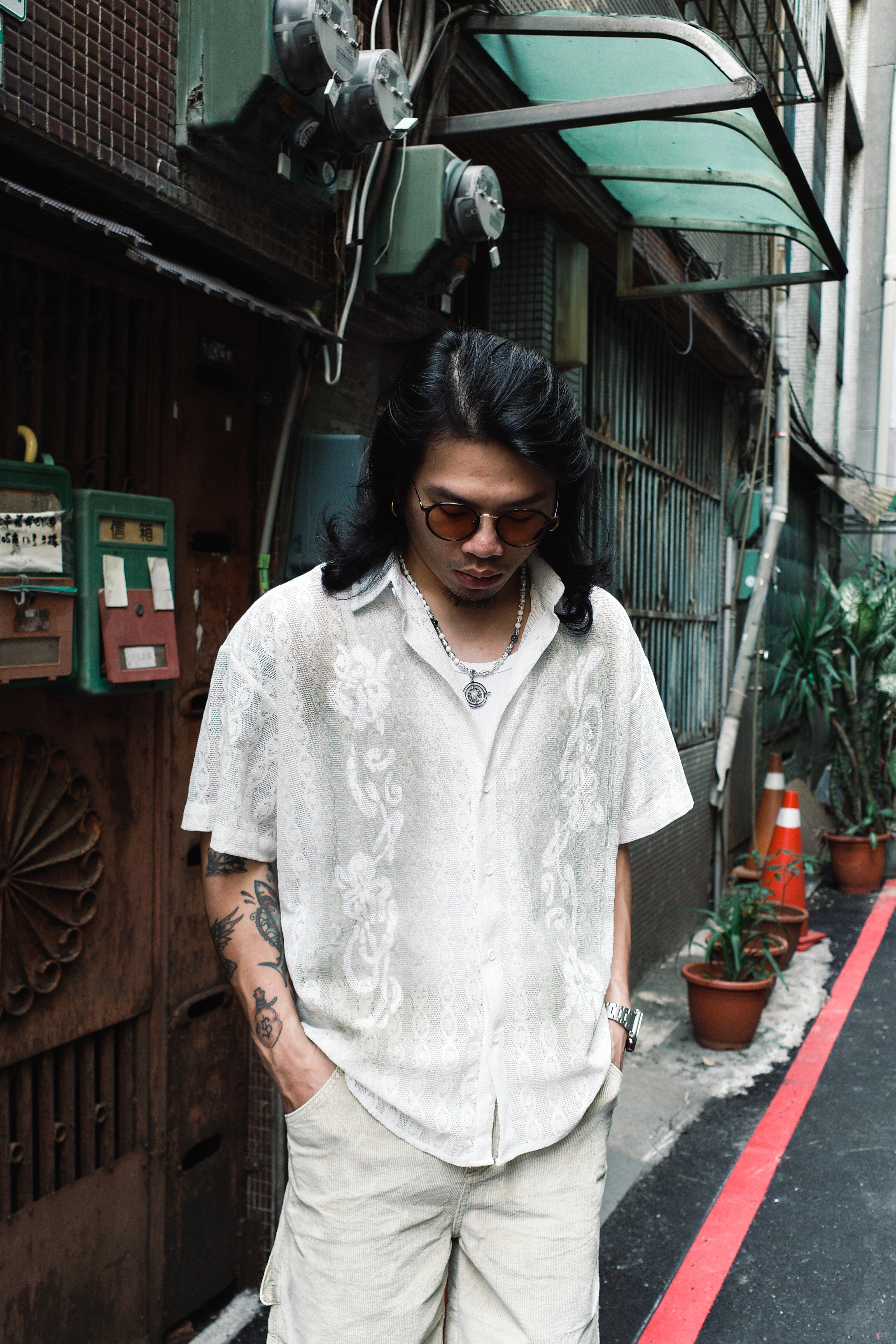 『Always_Good』噴繪 透膚 蕾絲 短袖 襯衫