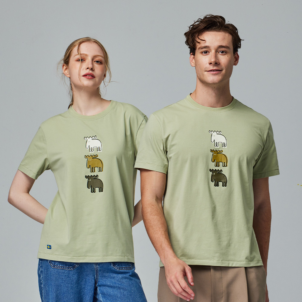 moz 植絨 錯位駝鹿 舒涼 柔彈T恤-酪梨綠