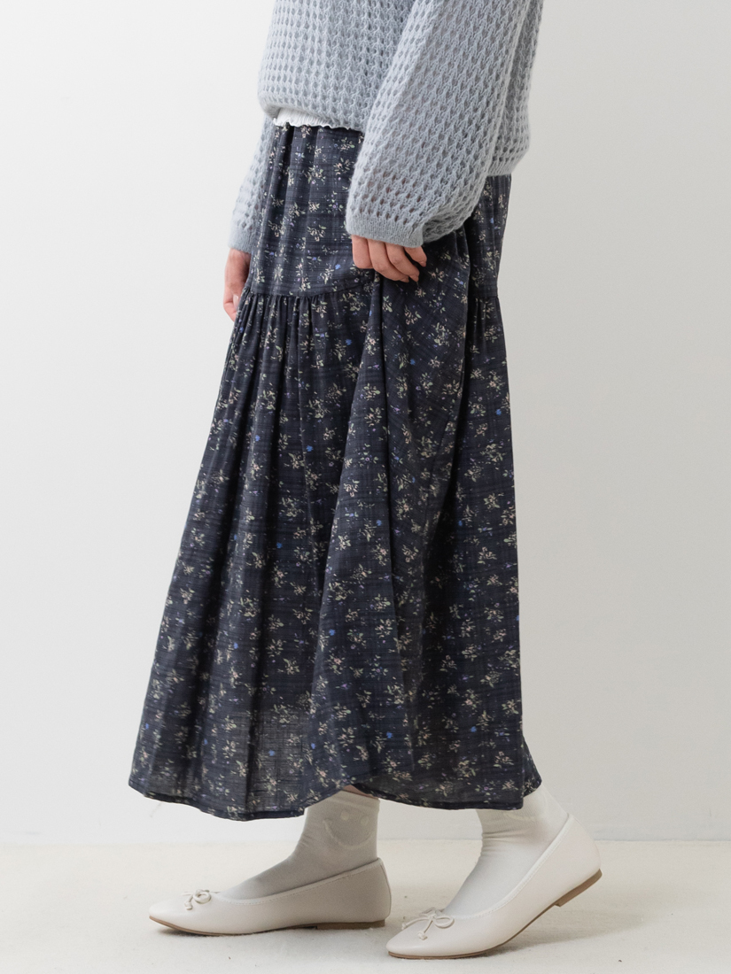 日系溫柔碎花棉織長裙