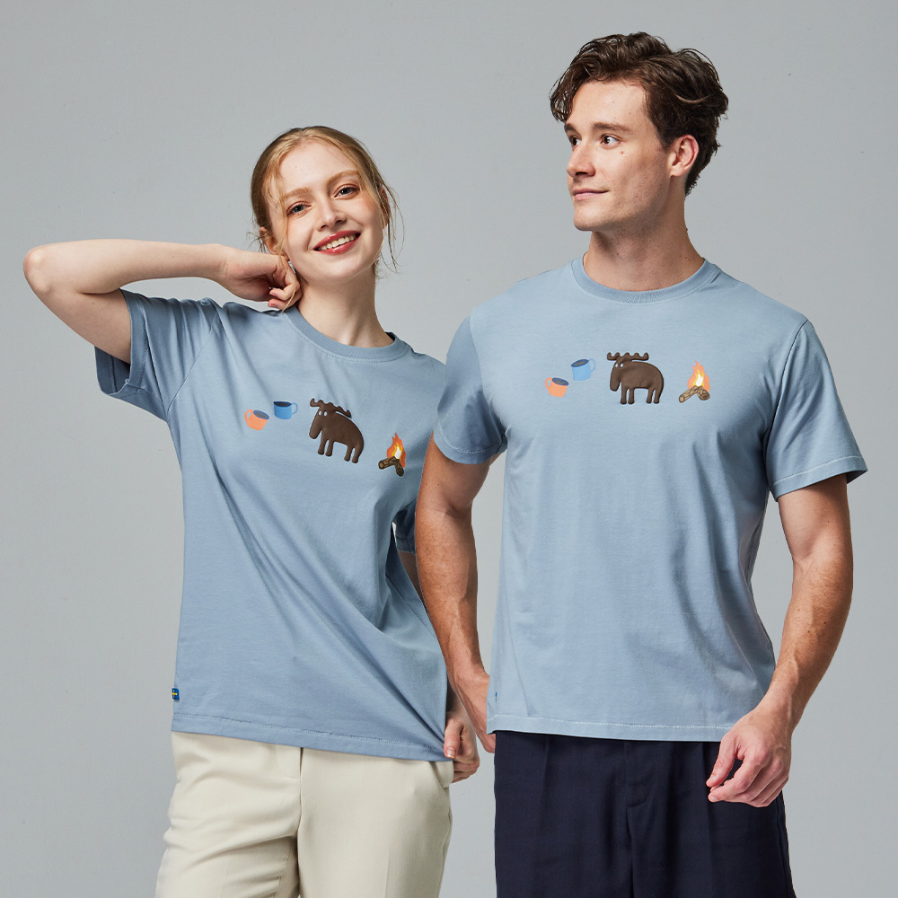 moz 發泡 露營駝鹿 舒涼 柔彈T恤-灰藍