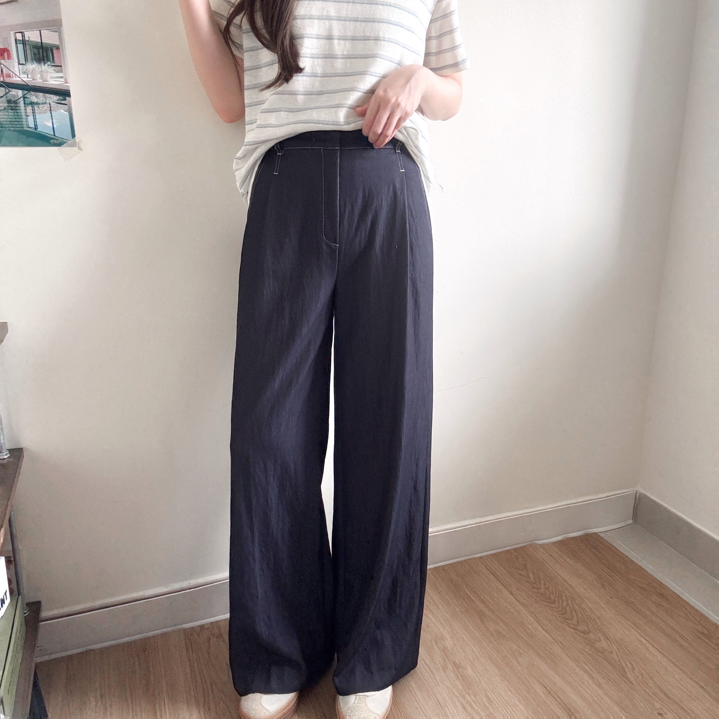 推介!風褸料明線落地褲