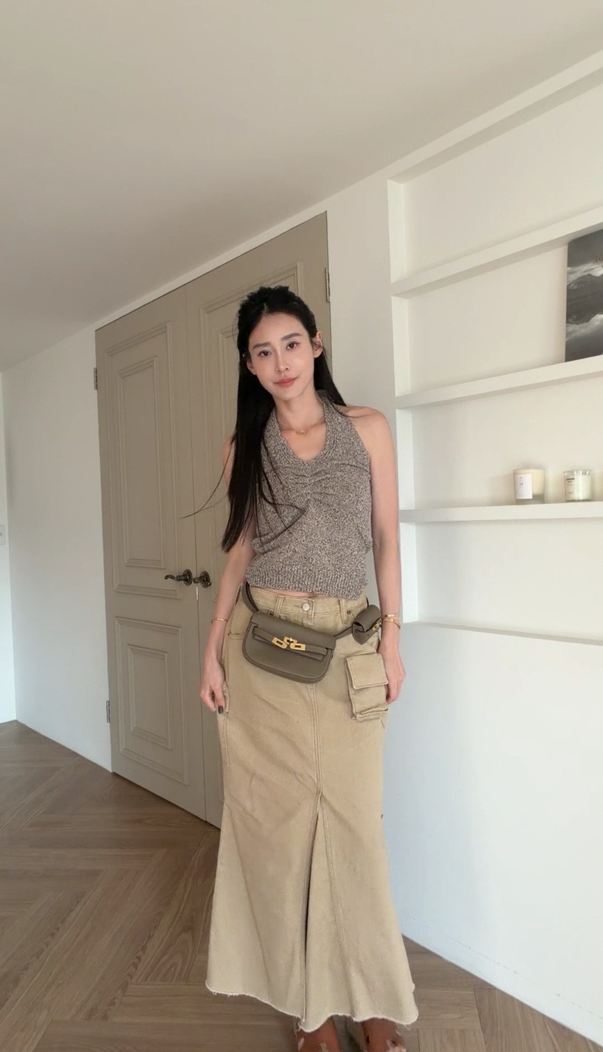 ｜韓國｜微魚尾線條丹寧長裙