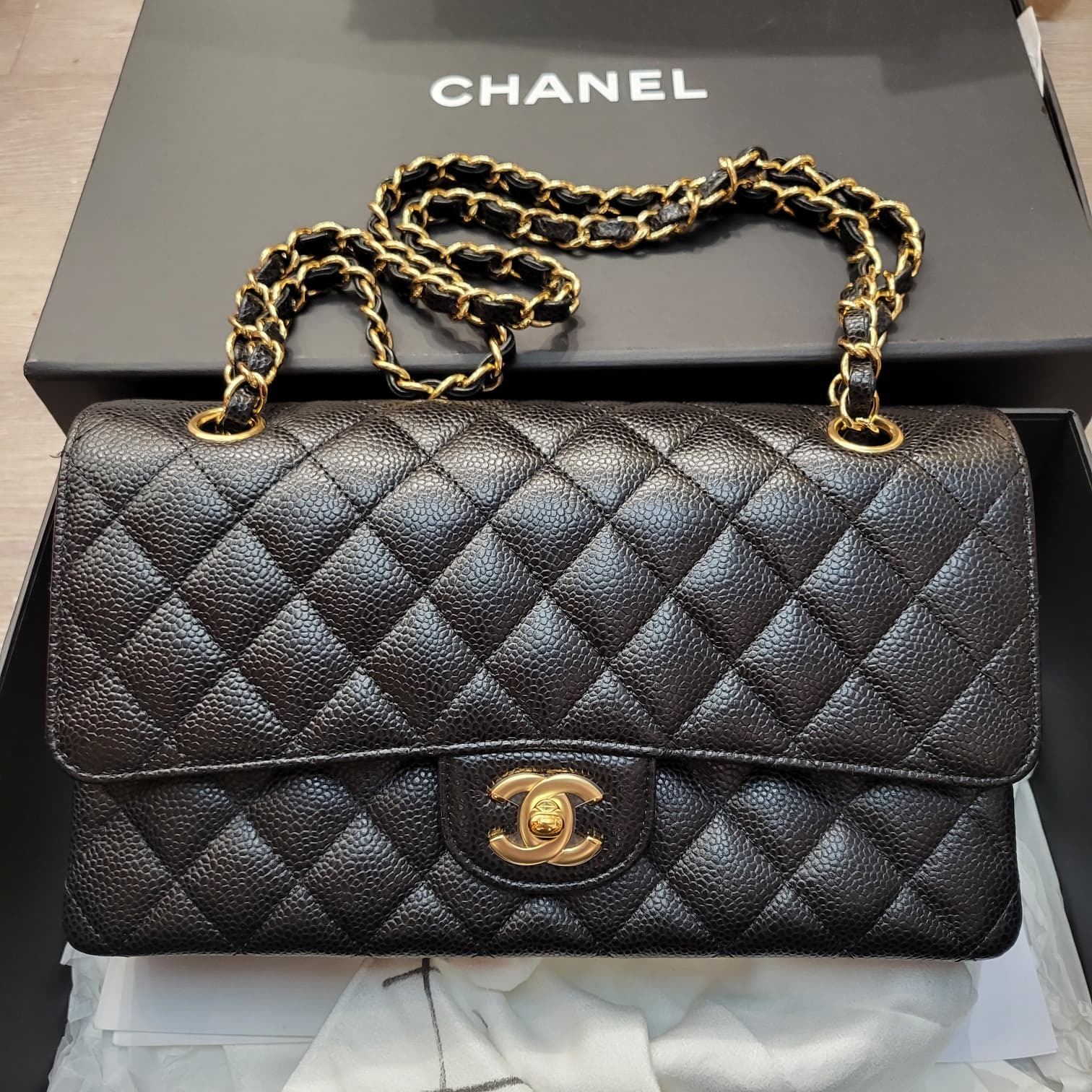 93%NEW CHANEL CF25 BLACK GOLD CAVIAR 牛皮