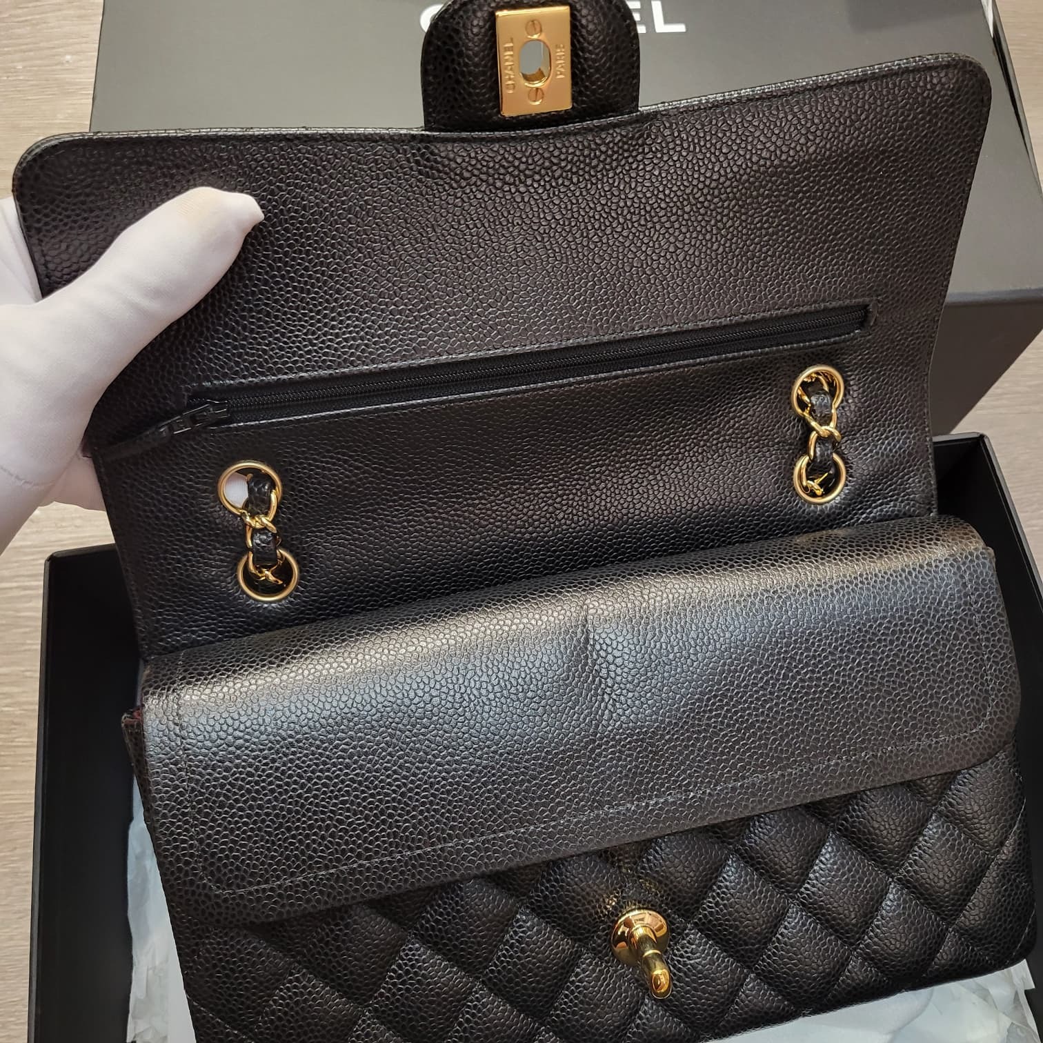 93%NEW CHANEL CF25 BLACK GOLD CAVIAR 牛皮