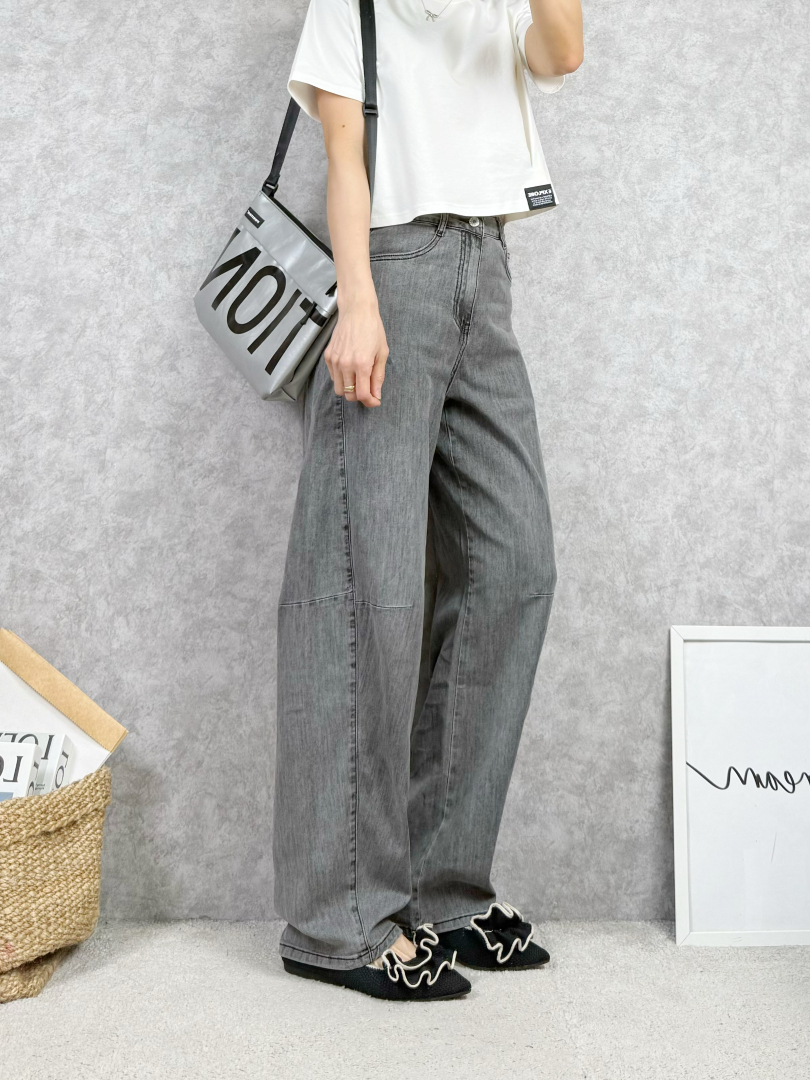 低調有質感視覺顯瘦灰階彎刀褲